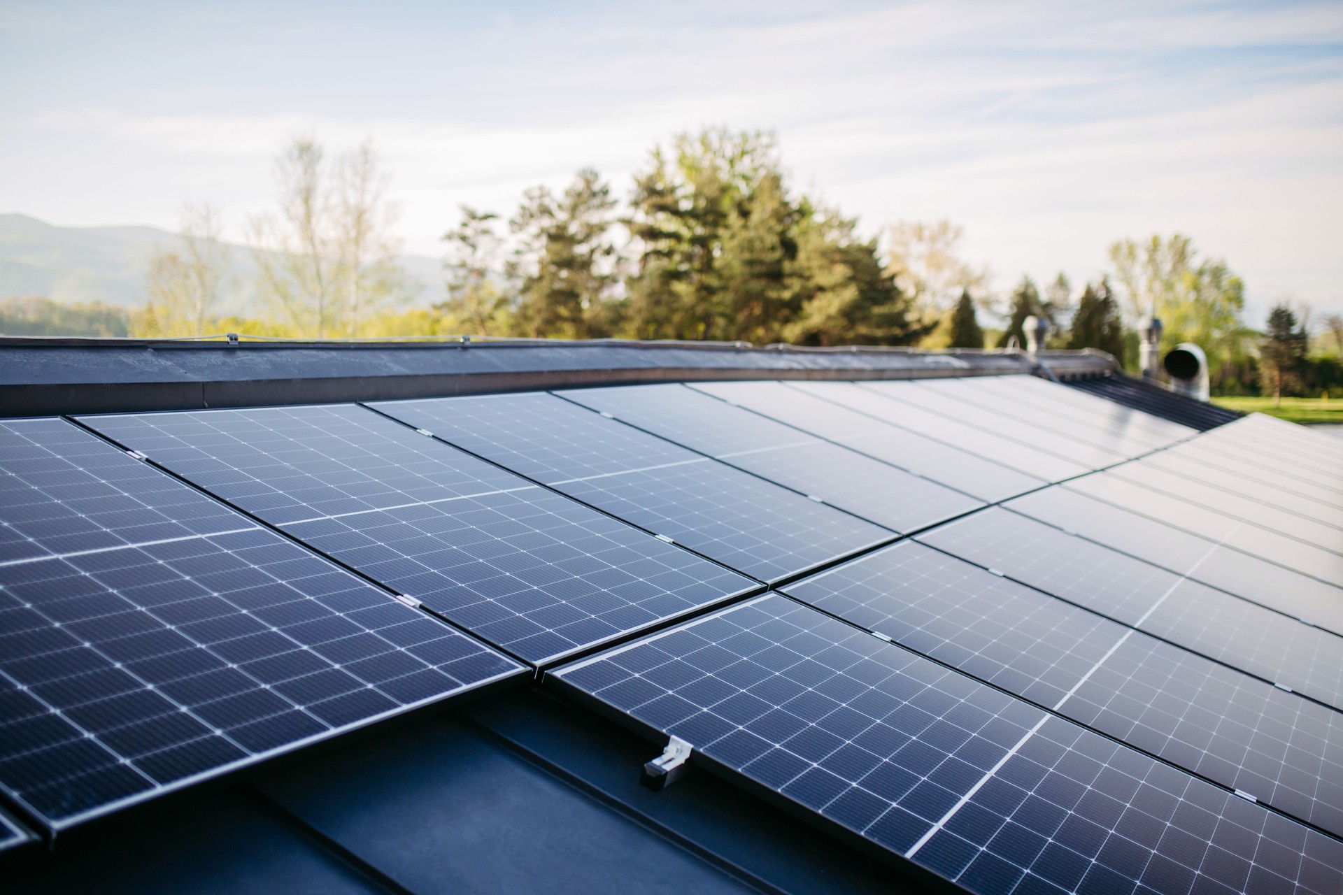 Close up of solar panels on the roof.